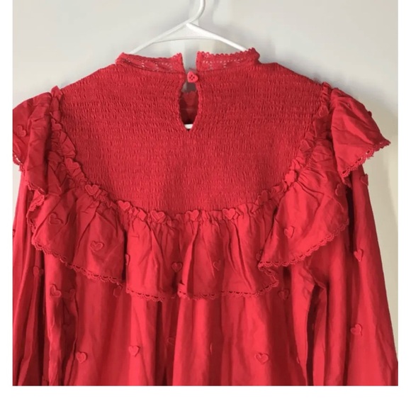 FARM Rio Red Ruffled Heart-Embroidered Blouse - Picture 3 of 4